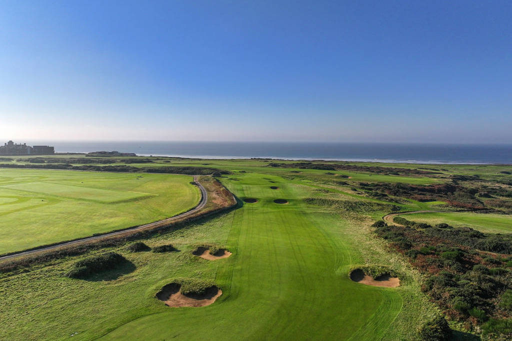 The 9th hole at Royal Porthcawl for the 2025 AIG Women's Open.